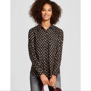 Who What Wear black & gold polka dot top